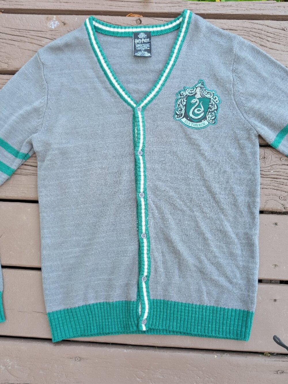 Harry Potter Slytherin House V-Neck Cardigan Wizarding World Button-front Size M